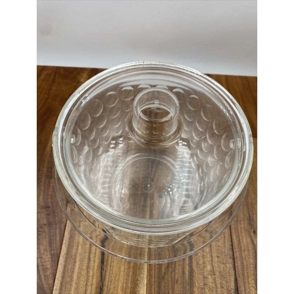 Vintage Ice Bucket With Lid Acrylic Mid Century Lucite Clear Circles 1990 US